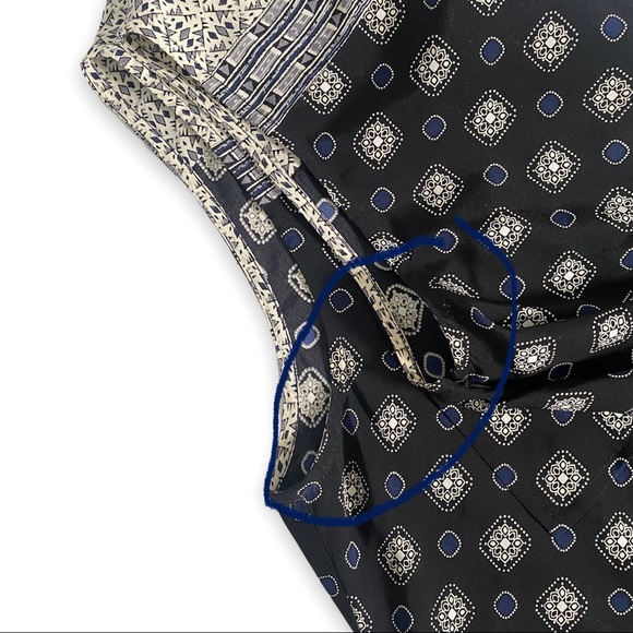 Sea New York 100% Silk Boho Geometric Navy Cream Sleeveless Romper Button Front - Picture 11 of 11